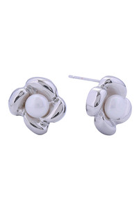 14K Flower Pearl Post Earrings