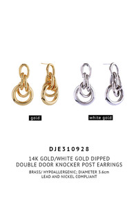 14K Double Door Knocker Post Earrings