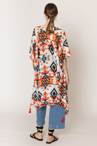 Aztec Pattern Print Tassel Kimono
