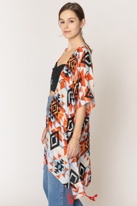 Aztec Pattern Print Tassel Kimono