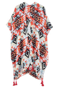 Aztec Pattern Print Tassel Kimono