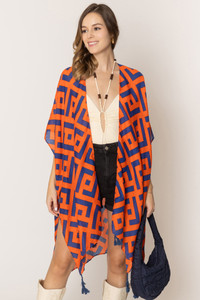 Geometric Pattern Print Tassel Kimono