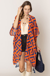 Geometric Pattern Print Tassel Kimono