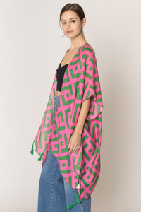 Geometric Pattern Print Tassel Kimono