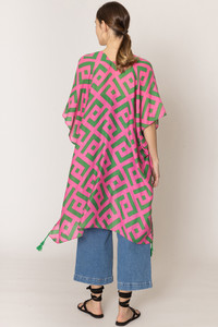Geometric Pattern Print Tassel Kimono