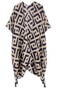 Geometric Pattern Print Tassel Kimono
