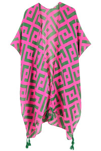 Geometric Pattern Print Tassel Kimono