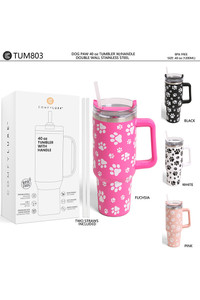 Dog Paw 40oz Tumbler with Handle Double Wall Stainless Steel
