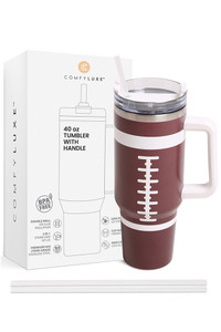 Football 40oz Tumbler with Handle Double Wall Stainless Steel
