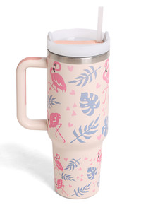 Flamingos 40oz Tumbler with Handle Double Wall Stainless Steel
