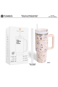 Daisy 40oz Tumbler with Handle Double Wall Stainless Steel
