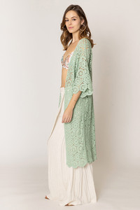 Geometric Pattern Crochet Long Solid Cardigan