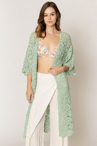 Geometric Pattern Crochet Long Solid Cardigan