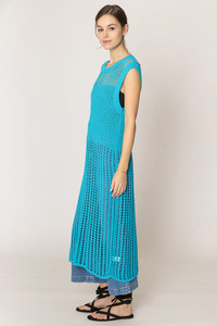 Chest Blocked Crochet Long Solid Dress