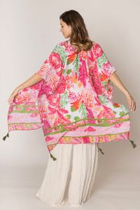 Floral Pattern Print Tassel Kimono