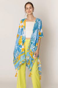 Floral Pattern Print Tassel Kimono