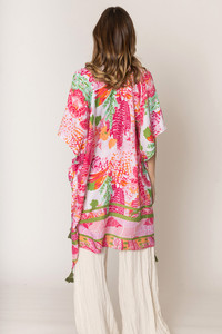 Floral Pattern Print Tassel Kimono