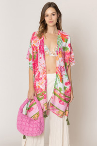 Floral Pattern Print Tassel Kimono