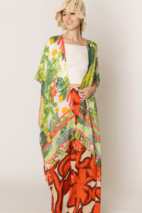Floral Pattern Print Tassel Kimono