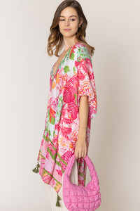 Floral Pattern Print Tassel Kimono