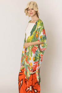 Floral Pattern Print Tassel Kimono
