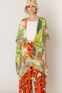 Floral Pattern Print Tassel Kimono