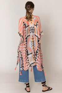 Aztec Pattern Print Tassel Kimono