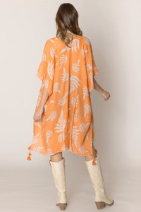 Leaf Print Two Tone Lurex Tassel Kimono