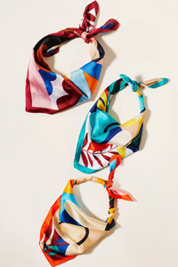 Playful Flower Print Square Silky Scarf