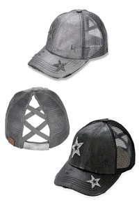 CC Beanie Hand Spray Glitter Star Trucker Hat Pony Cap