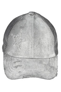 CC Beanie Hand Spray Glitter Star Trucker Hat Pony Cap