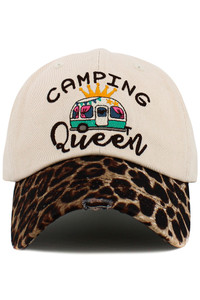CAMPING QUEEN Leopard Trim Vintage Baseball Cap