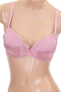 Floral Lace Trim Satin Push Up Full Cup Bra