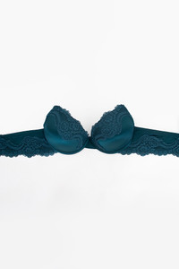 Floral Lace Trim Satin Push Up Full Cup Bra