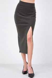 Solid Scuba Slit Long Skirt 