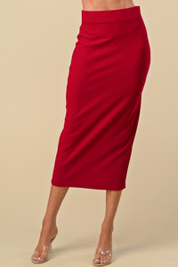 Solid Scuba Back Slit Midi Skirt
