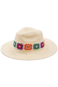Floral Crochet Band Summer Straw Hat