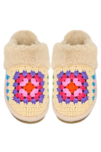C.C Multi Color Crochet Faux Fur Winter Slippers