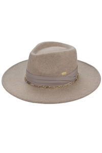C.C Link Chain & Pleated Wide Band Vegan Felt Hat