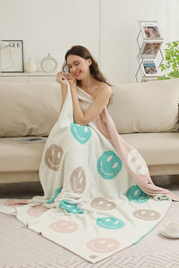 Multicolor Happy Face Reversible Throw Blanket