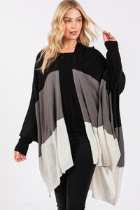 Three Tones Color Blocks Ruana Winter Cardigan
