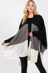 Three Tones Color Blocks Ruana Winter Cardigan
