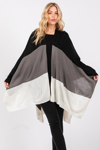 Three Tones Color Blocks Ruana Winter Cardigan

