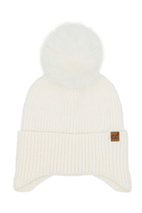 C.C Earflap Pom Knit Solid Beanie Winter Hat
