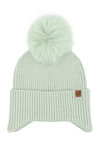 C.C Earflap Pom Knit Solid Beanie Winter Hat