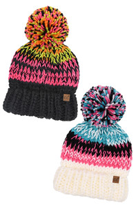 C.C Multi Color Chunky Yarn Pom Beanie Winter Hat