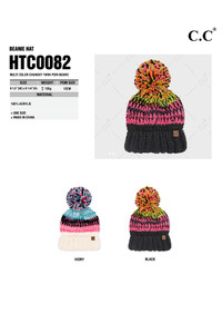 C.C Multi Color Chunky Yarn Pom Beanie Winter Hat