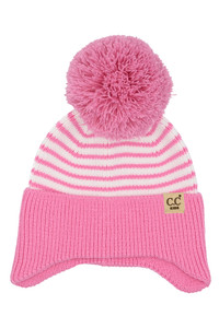 C.C Kids Stripe Earflap Yarn Pom Beanie Winter Hat