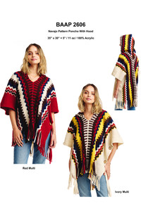 Navajo Multi Color Pattern Winter Hood Poncho