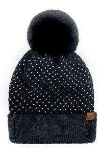 C.C Allover Rhinestone Pom Beanie